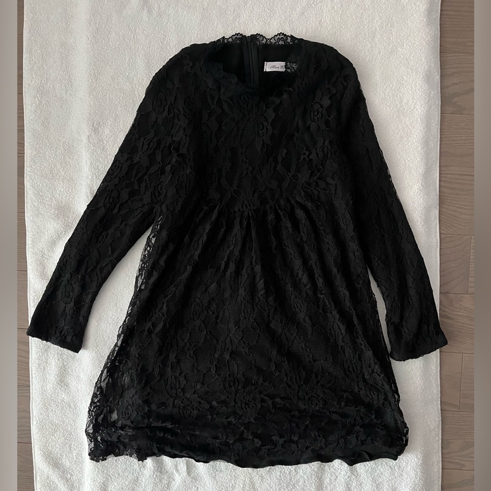 Black Above Knee Length Lace Dress - Size L
